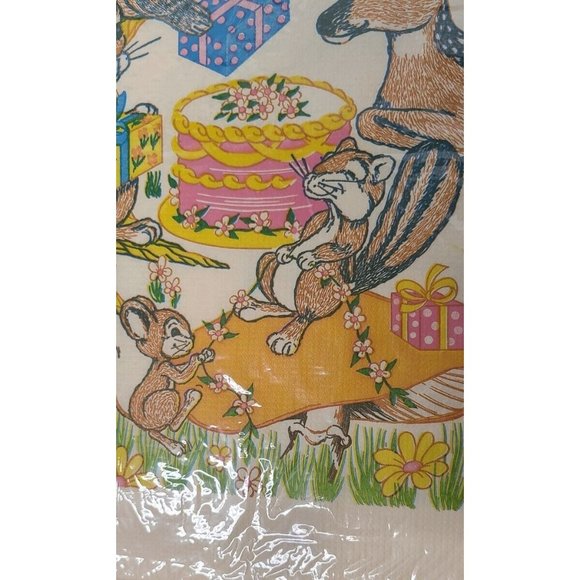 Vintage C.A. Reed Happy Birthday Forest Friends Paper Tablecloth  52 X 96 NOS - Picture 11 of 11